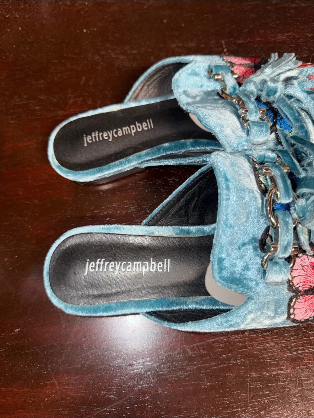 Jeffrey Campbell Velvet Mules Vibrant Floral, Butterfly, and Ladybug Embroidery - Picture 5 of 7